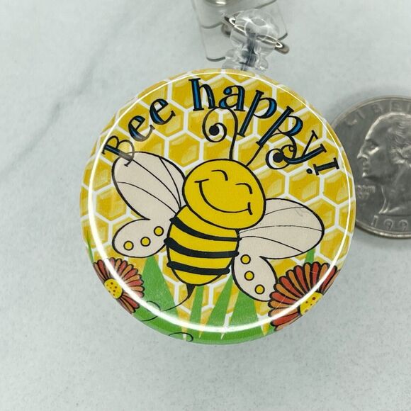 Bee Happy Flower Clip Retractable Reel School Work Badge ID Holder - Picture 8 of 8